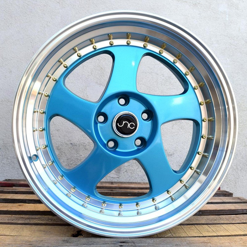 JNC034 Teal Blue Machine Lip Gold Rivets