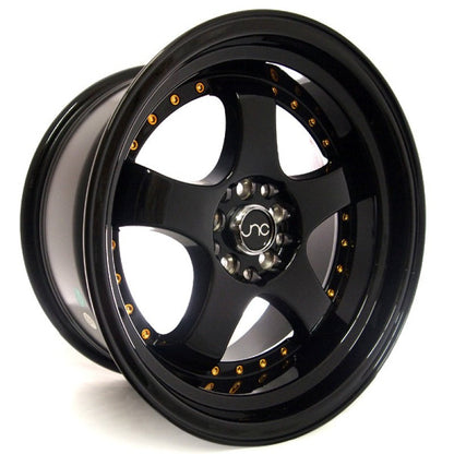 JNC017 Gloss Black w/ Gold Rivets