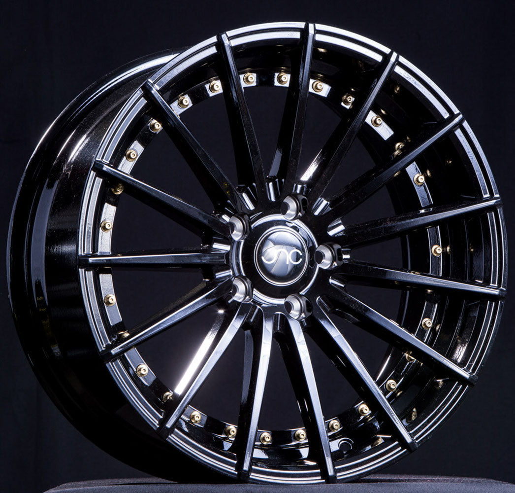 JNC042 Gloss Black Gold Rivets