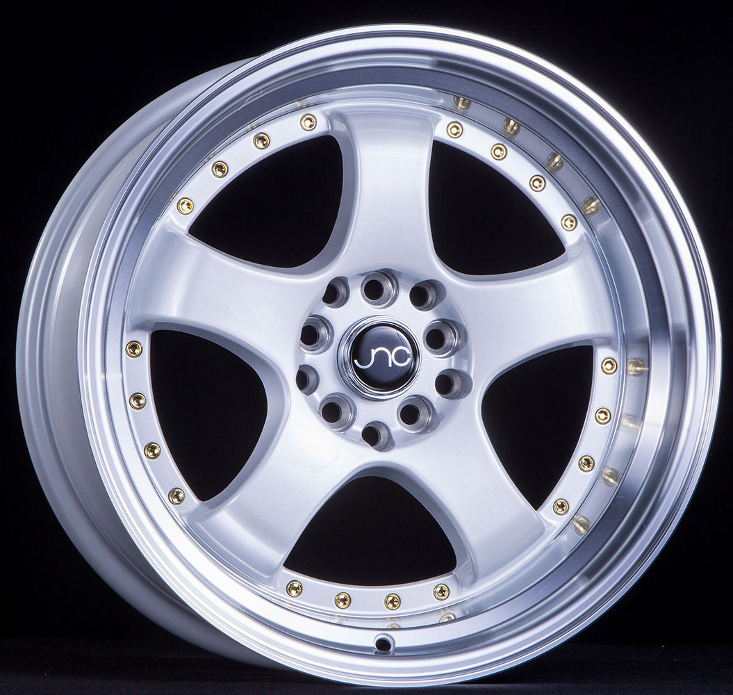 JNC017 Pearl White Machined Lip Gold Rivets