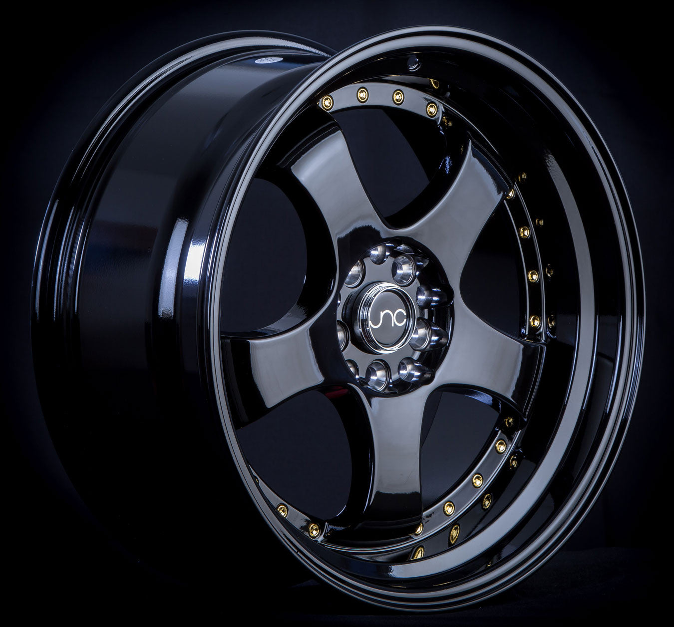 JNC017 Gloss Black w/ Gold Rivets
