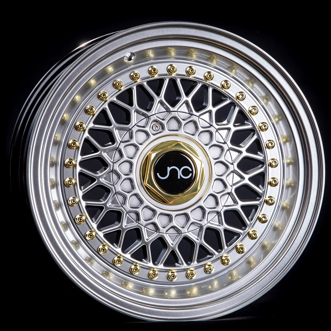JNC004S Silver Machined Lip Gold Rivets
