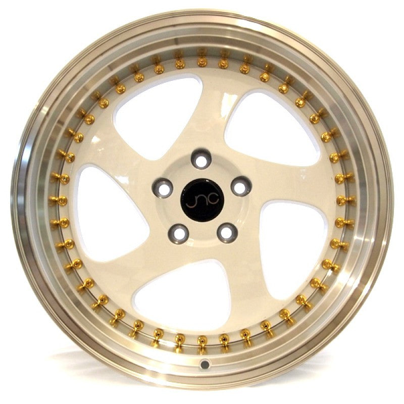 JNC034 White Machined Lip Gold Rivets