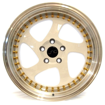 JNC034 White Machined Lip Gold Rivets
