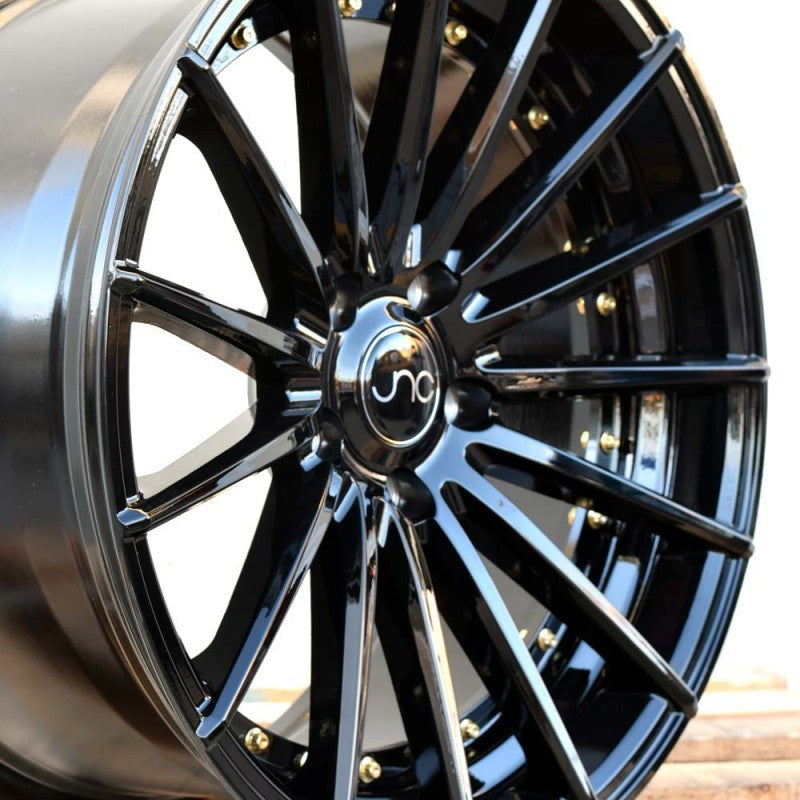 JNC042 Gloss Black Gold Rivets